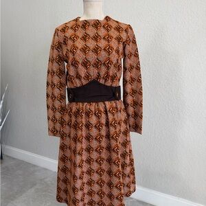 Vintage Orange & Brown Patterned Dress